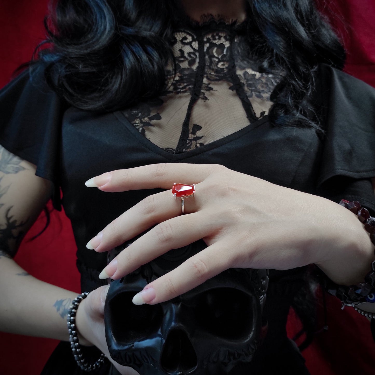 Red Onyx Coffin Ring