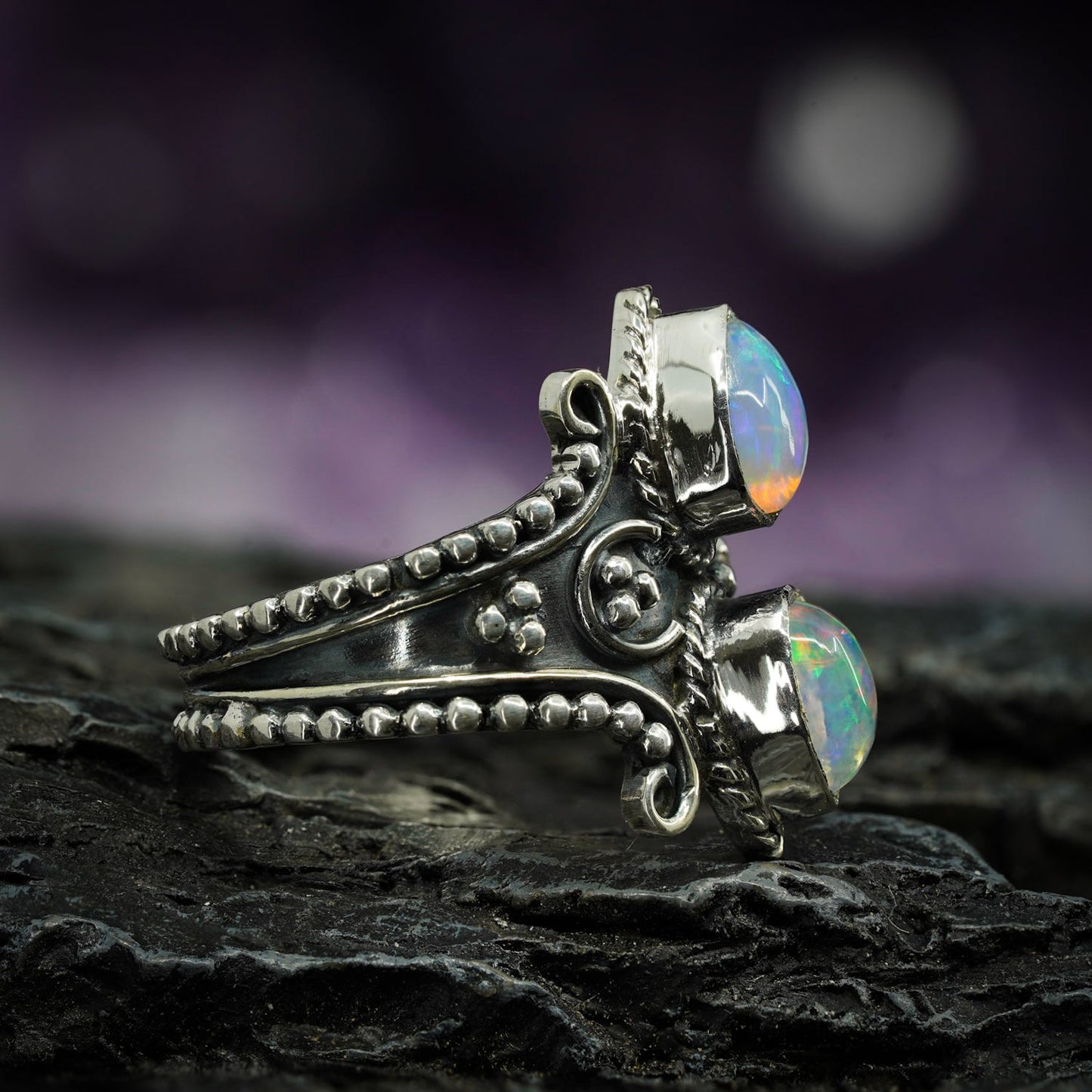 Natural Opal Twin Ring