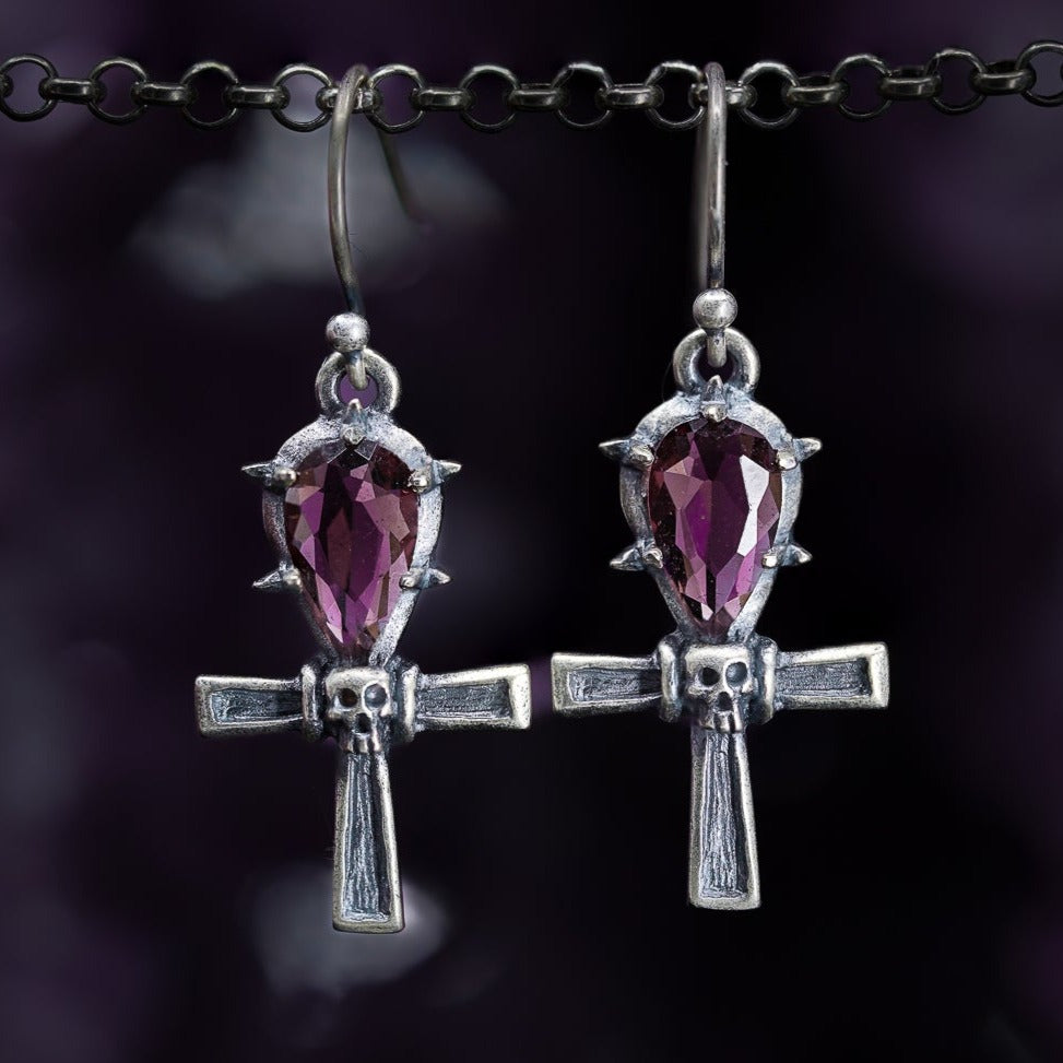 Ankh Cross Amethyst Earring