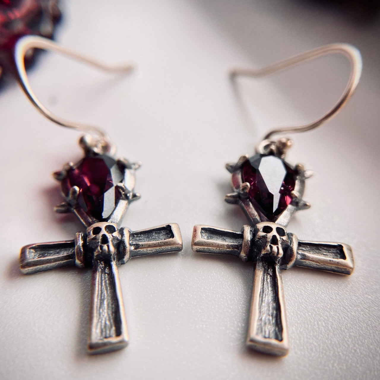 Ankh Cross Amethyst Earring