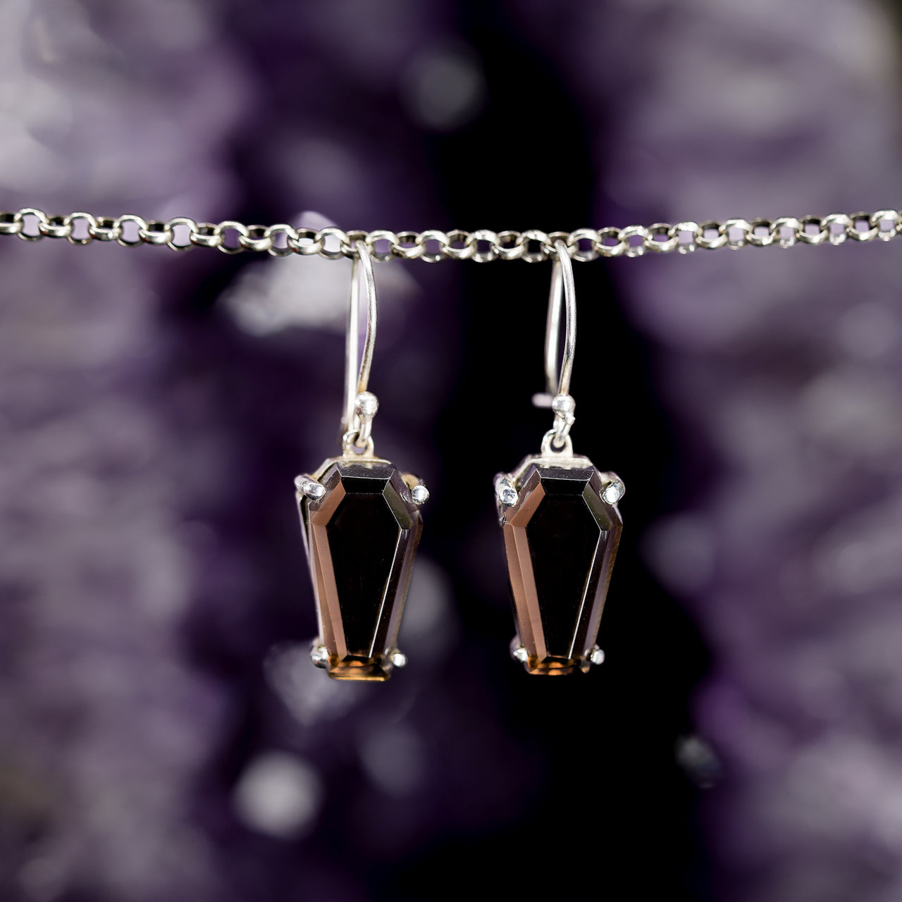 Smokey Quartz Coffin Earrings