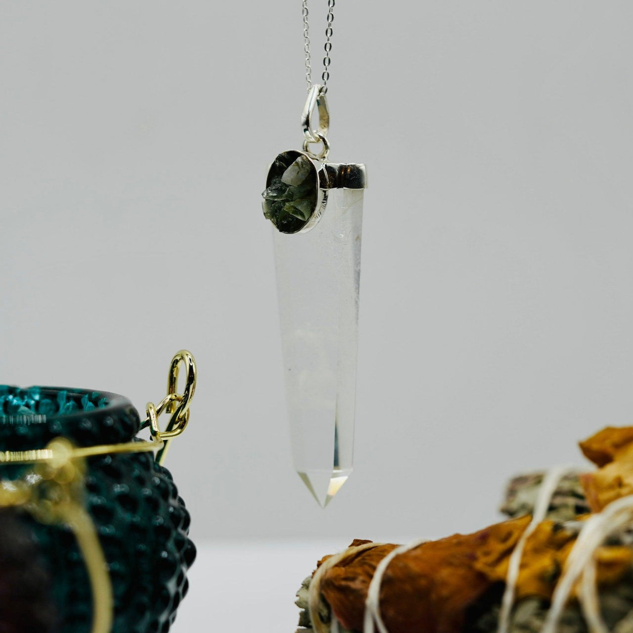 Moldavite & Clear Quartz Necklace - prettywitchyuk