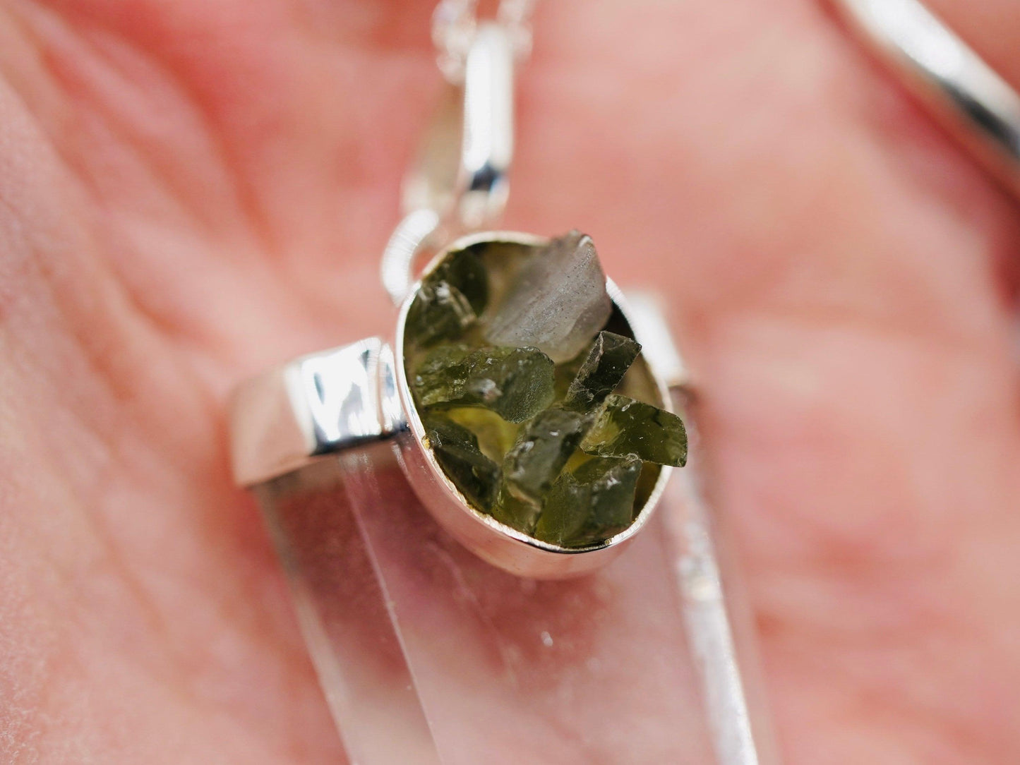 Moldavite & Clear Quartz Necklace - prettywitchyuk
