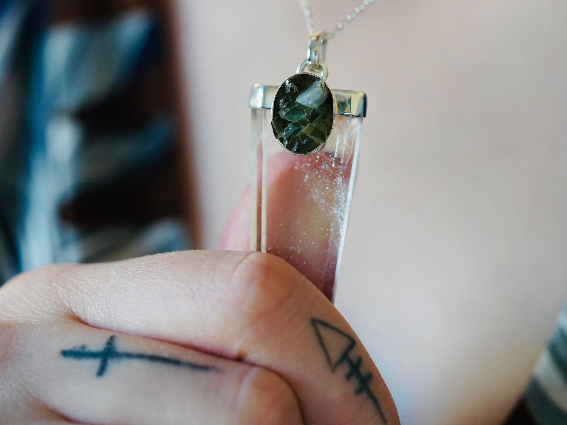 Moldavite & Clear Quartz Necklace - prettywitchyuk
