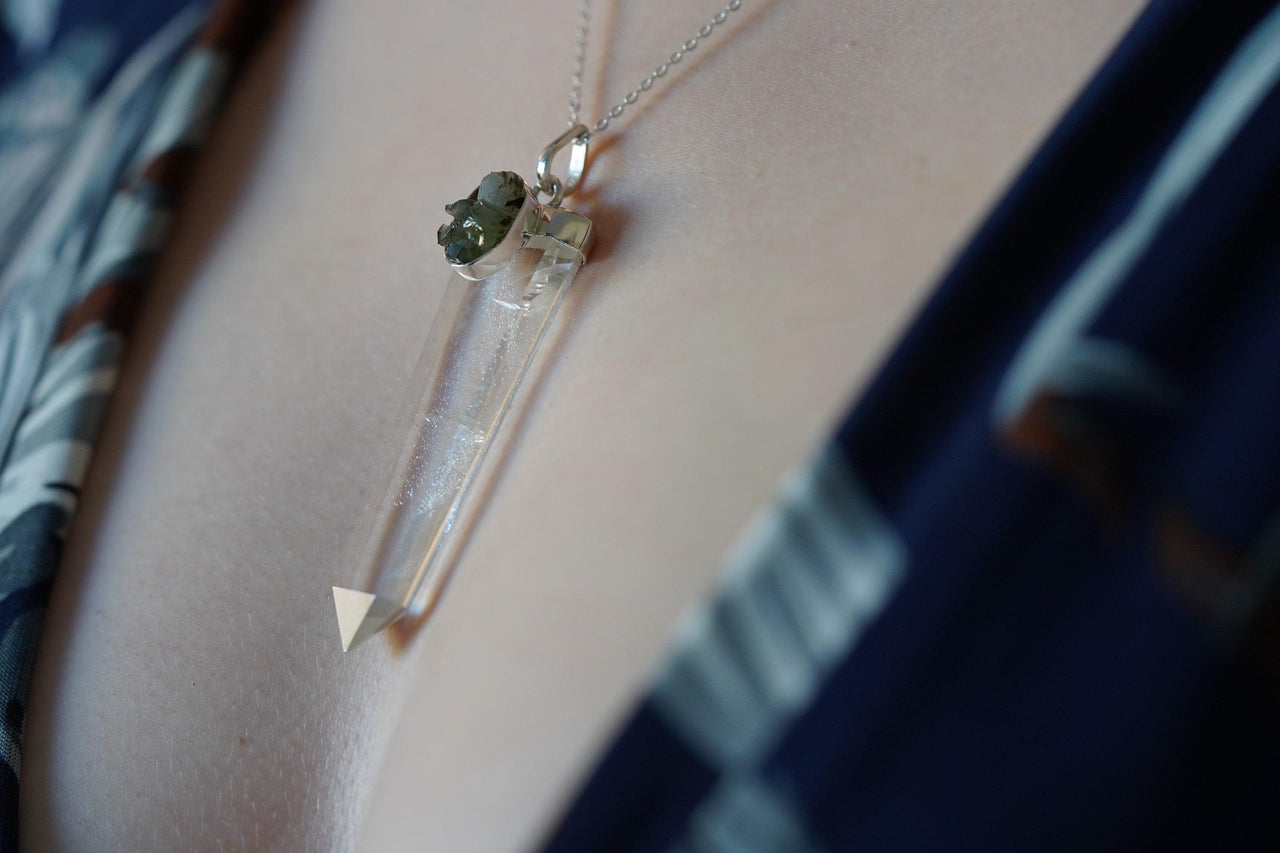 Moldavite & Clear Quartz Necklace - prettywitchyuk