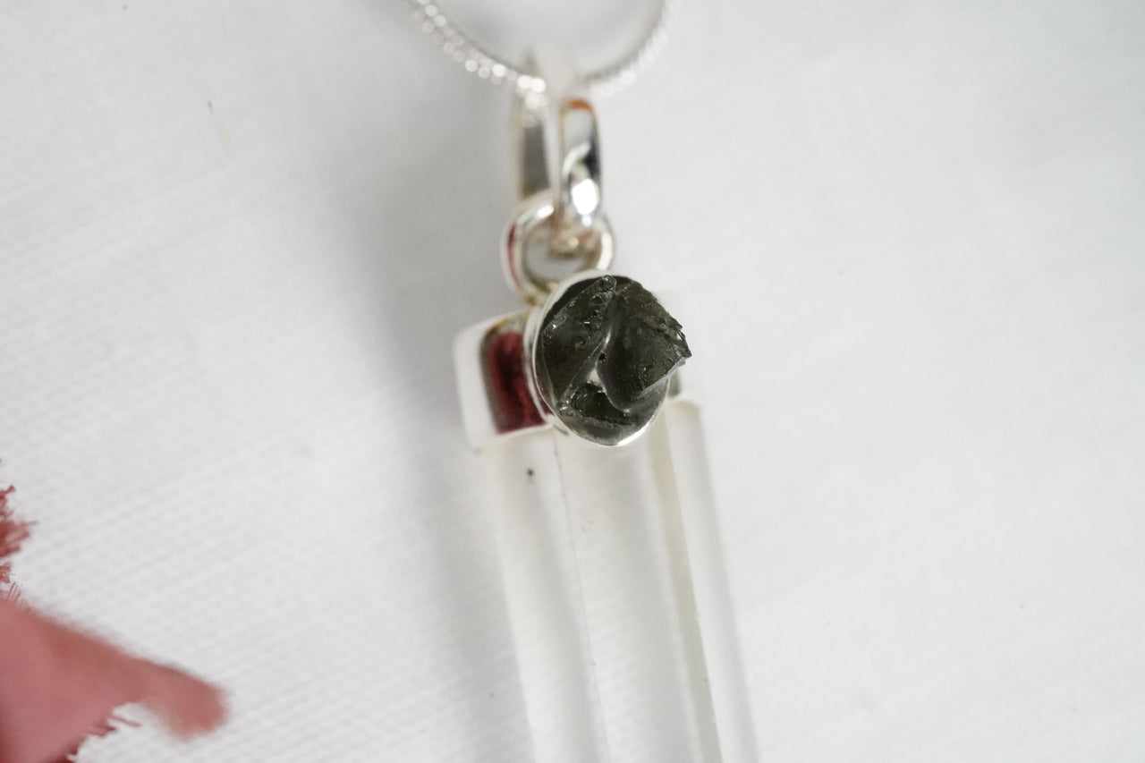 Moldavite & Clear Quartz Necklace