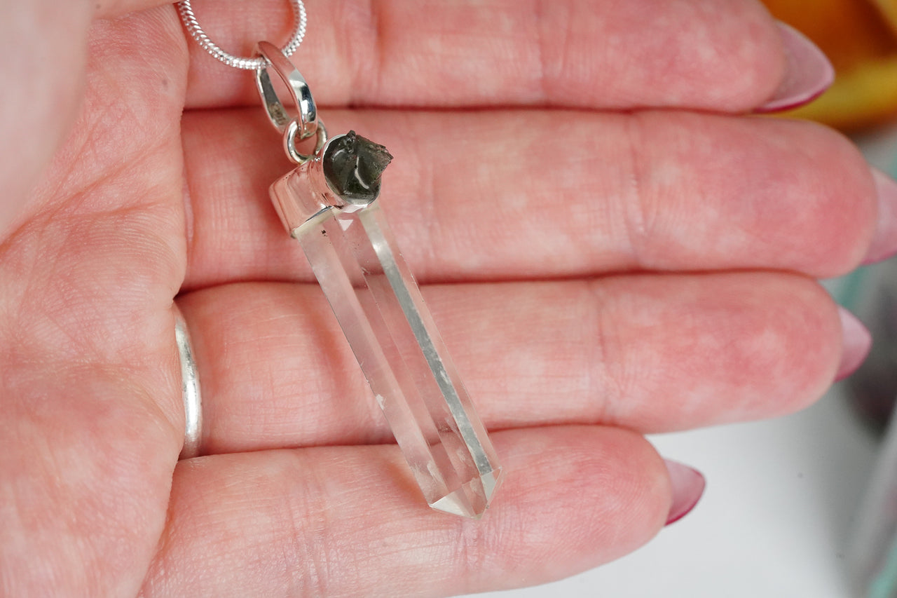 Moldavite & Clear Quartz Necklace