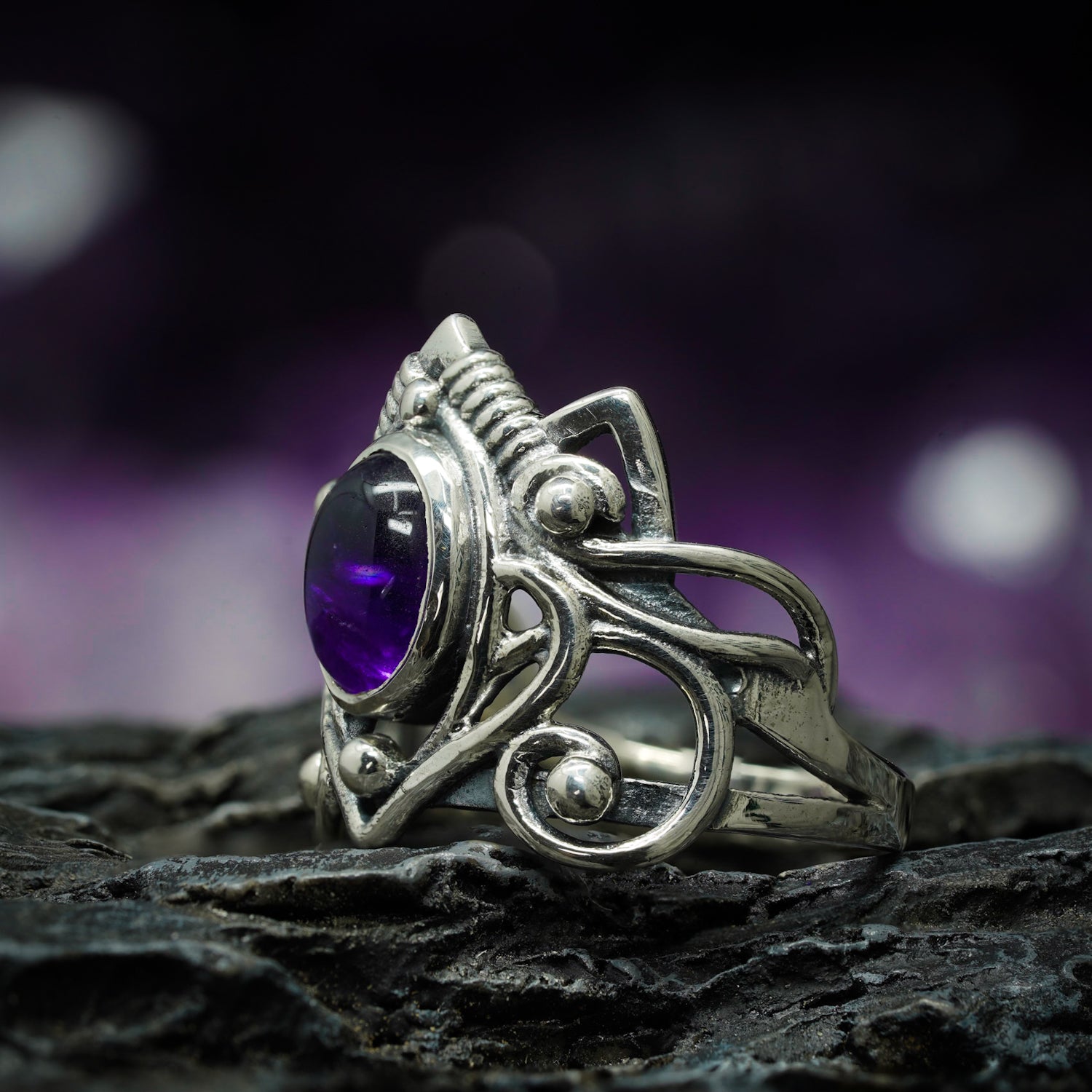 Sterling silver ring with clearance purple stone